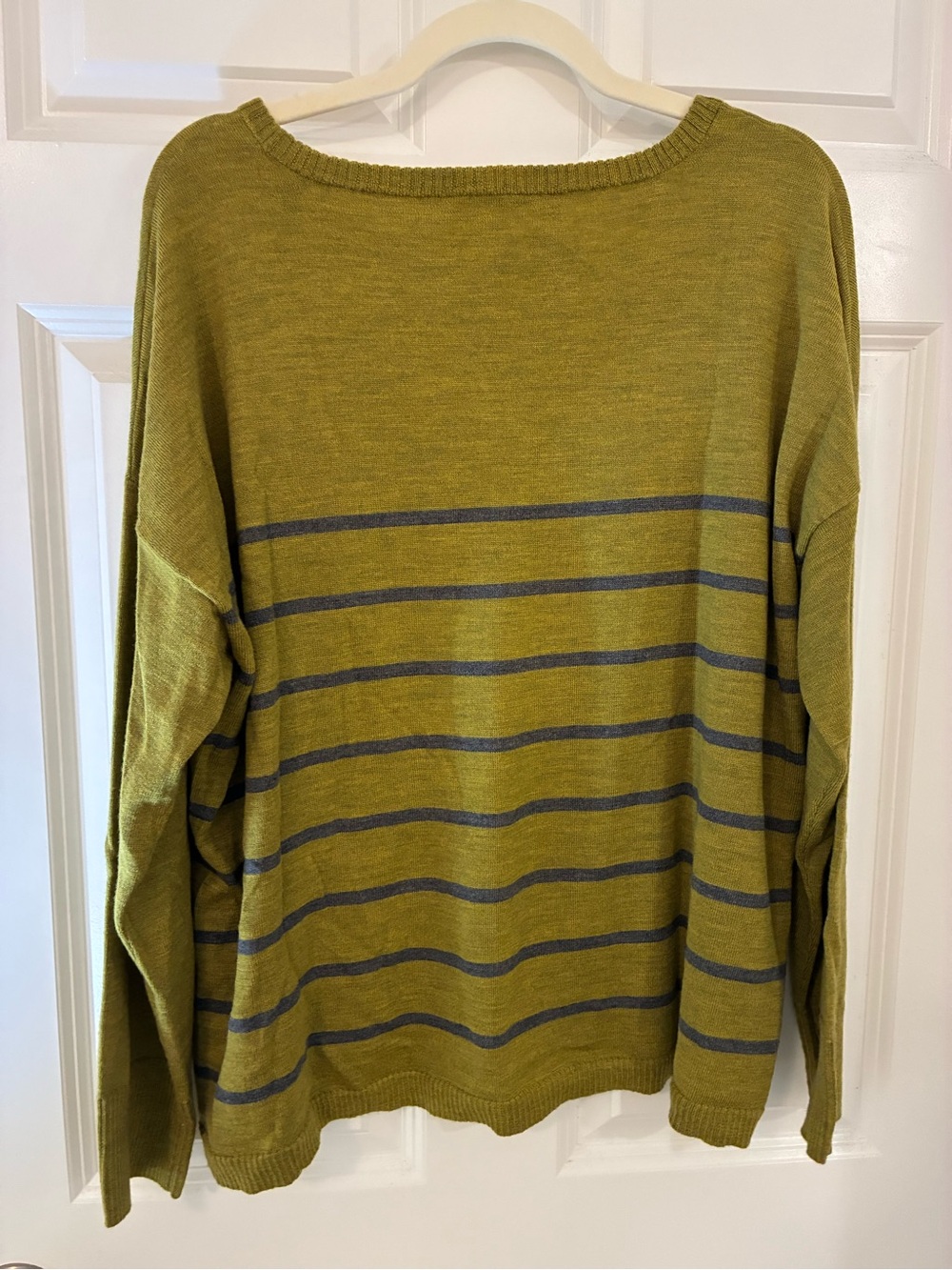 Eileen Fisher Peridot Green Striped Merino Wool Sweater XL - Picture 4 of 4